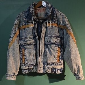 Vintage Acid Washed Denim Jacket Quilted RARE Todays News Label‎ XL+